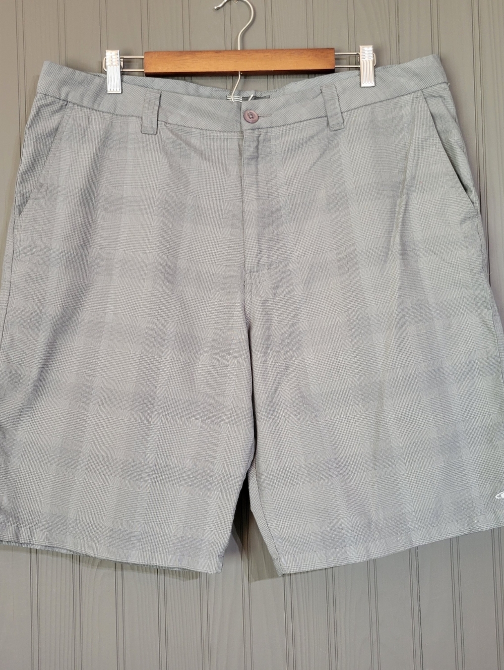 O'Neill Hybrid Shorts Chino Flat Front Walkshorts Plaid Gray Men's 38x10